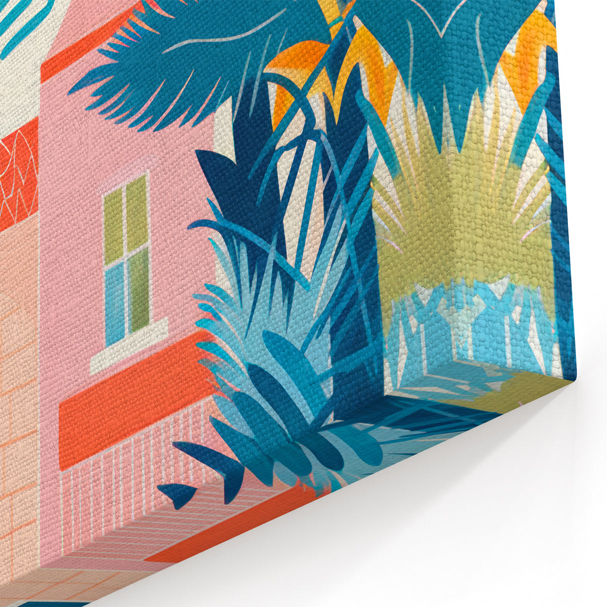 Maximalist Wall Art - Bold Tropical Houses Scene - Vibrant Decor Piece