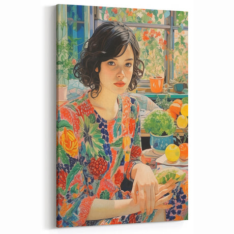 Electric Wall Art – Vibrant Floral Portrait Print of Woman in Garden