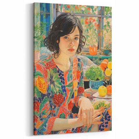 Electric Wall Art – Vibrant Floral Portrait Print of Woman in Garden