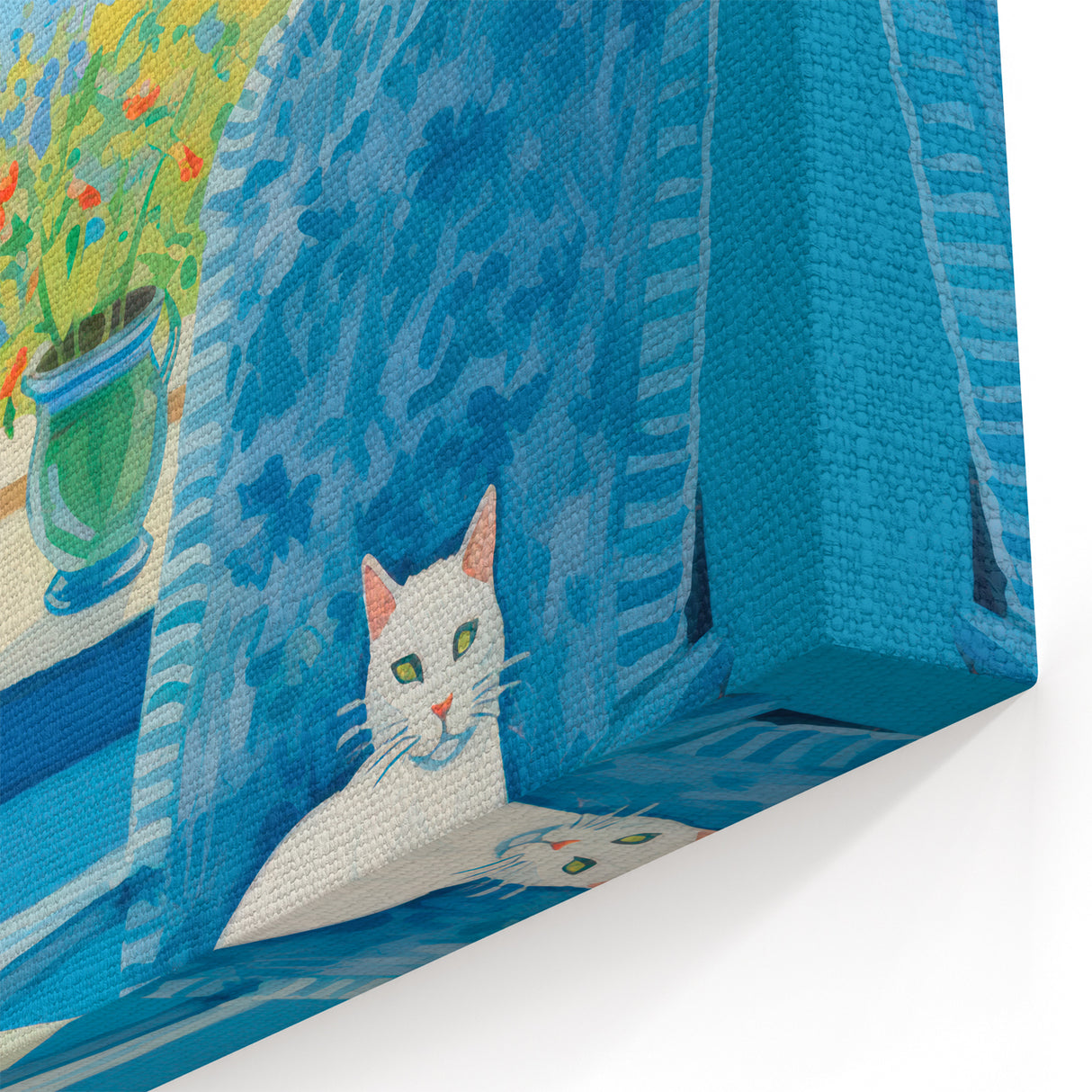 Maximalist Wall Art - Cozy Seaside Scene with Cat - Vibrant Decor Piece
