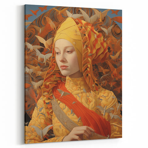 Electric Wall Art – Vibrant Portrait of Woman with Birds Electric Art Print
