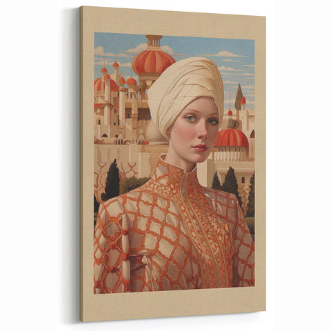 Electric Wall Art – Elegant Portrait of Woman in Palace Setting Electric Print