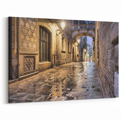 Barcelona Cityscape Art - Historic Street Scene Framed Canvas Print