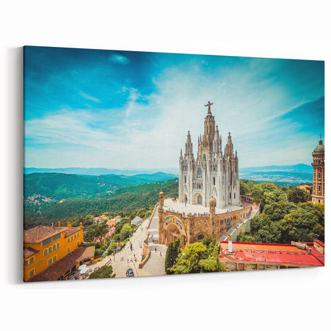 Scenic Barcelona Artwork - Mountain View with Iconic Cathedral Print