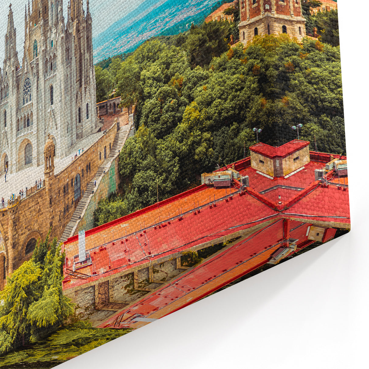 Scenic Barcelona Artwork - Mountain View with Iconic Cathedral Print