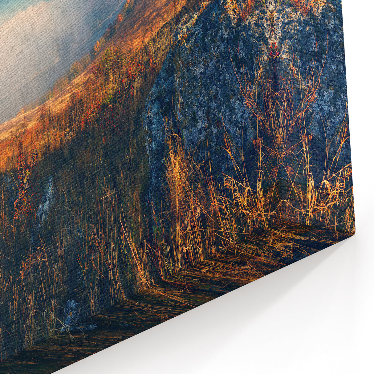 Ukraine Canvas Art – Rainbow Over Misty Hills Landscape Print