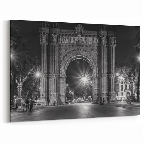 Barcelona Framed Art - Arc de Triomf Nighttime Black & White Print