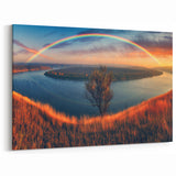 Ukraine Landscape Art – Rainbow Over River Bend at Sunset Canvas Print