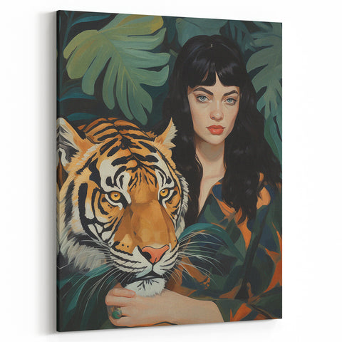Electric Wall Art: Bold Woman and Tiger - Modern Electric Decor