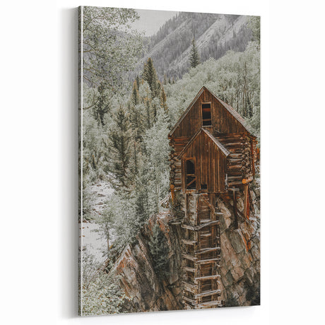 Rustic Landscape Art - Vintage Cabin on Cliffside for Rustic Decor