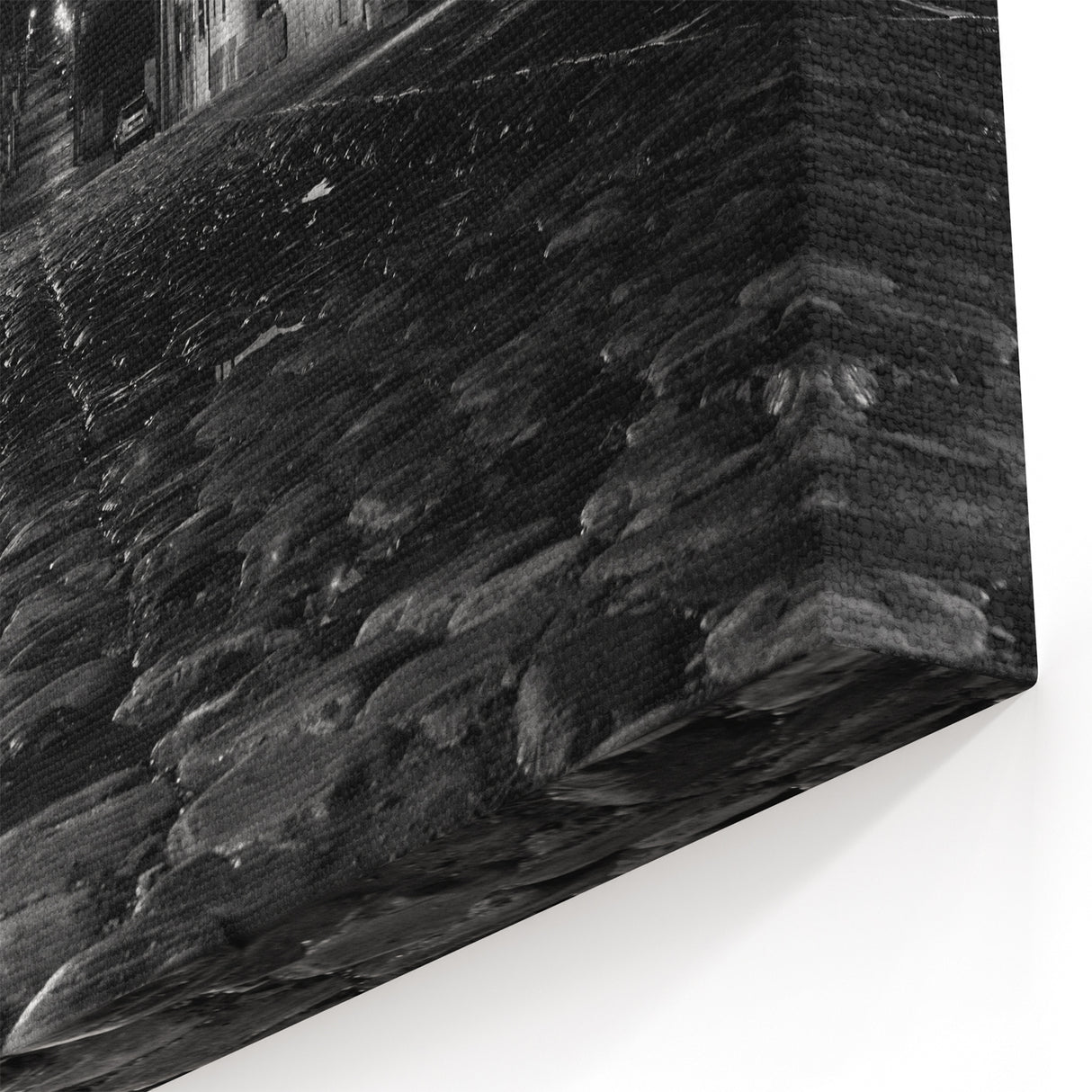 Barcelona Framed Art - Charming Cobblestone Street at Night in Black and White