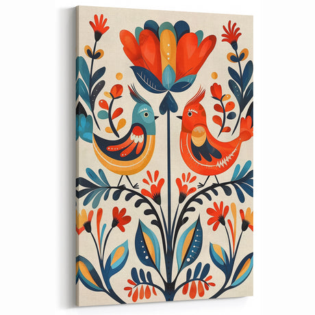 Scandinavian Wall Art | Vibrant Nordic Bird Floral Art Print | Hygge Style
