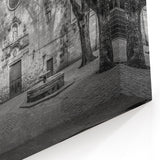 Barcelona Framed Art - Quiet Courtyard in the Gothic Quarter in Black and White