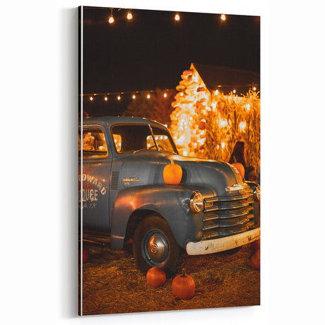 Rustic Vintage Truck Wall Art - Festive Fall Decor with Pumpkins