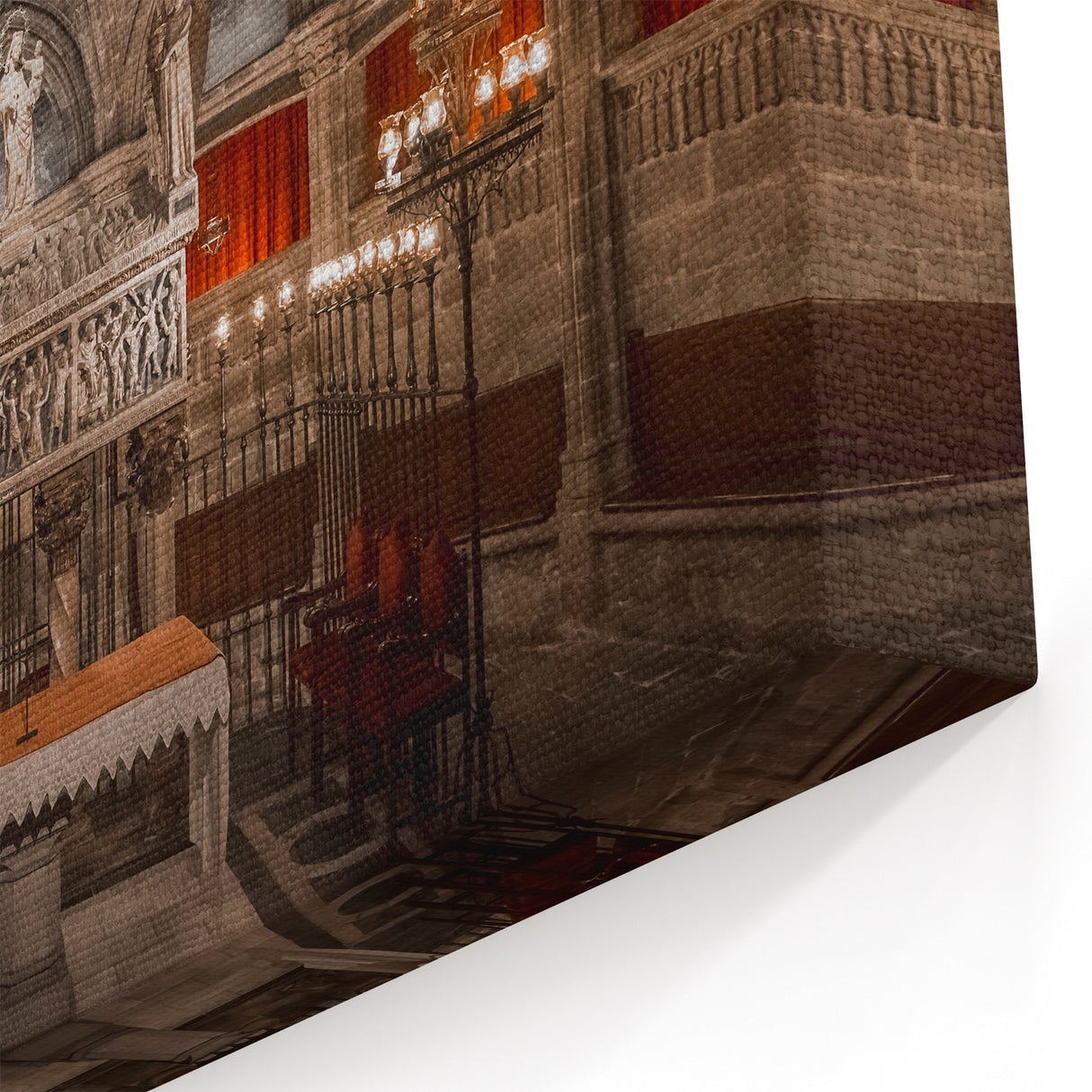 Barcelona Cityscape Art - Ornate Gothic Cathedral Interior with Statues