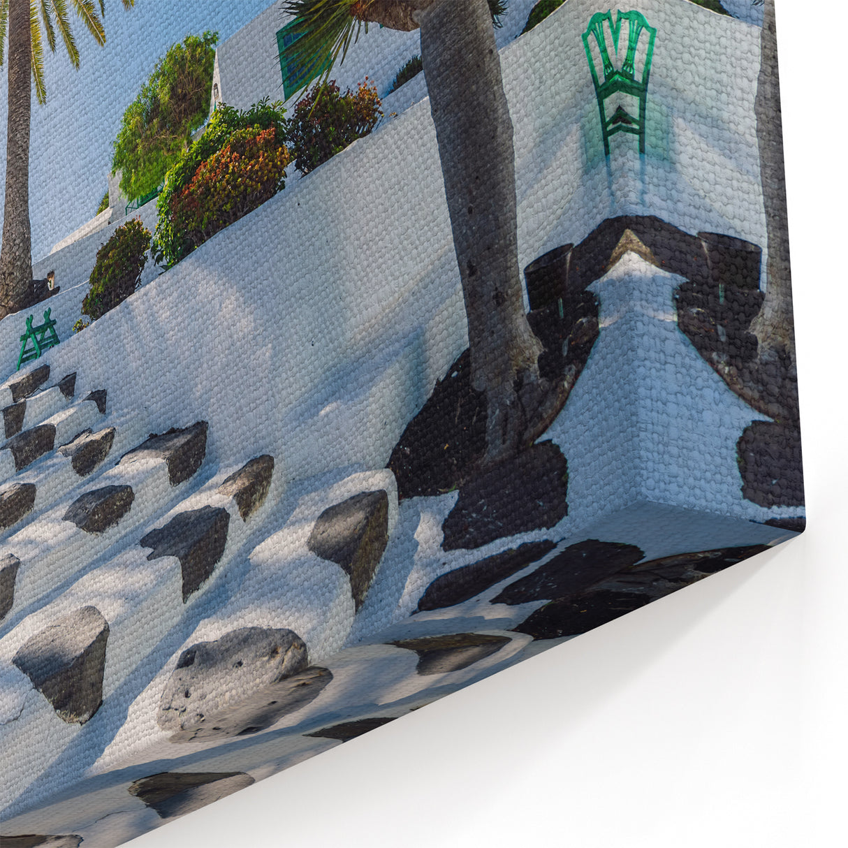 Canary Islands Canvas Prints – Sunlit Steps with Palm Trees Scenic View