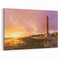 Canary Islands Beach Art – Lighthouse Sunset Scene with Golden Glow