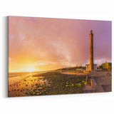 Canary Islands Beach Art – Lighthouse Sunset Scene with Golden Glow