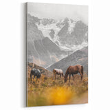 Rustic Mountain Landscape with Grazing Horses – Farmhouse Wall Art
