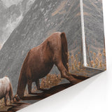 Rustic Mountain Landscape with Grazing Horses – Farmhouse Wall Art