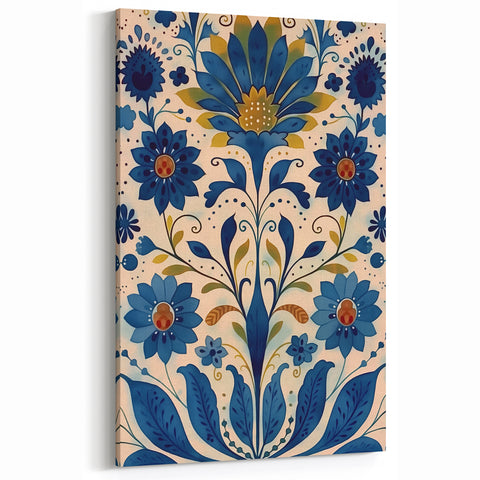 Scandinavian Wall Art | Blue and Gold Floral Nordic Art Print | Hygge
