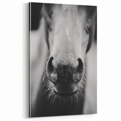 Black and White Horse Close-Up Wall Art – Rustic Farmhouse Decor