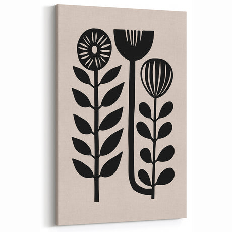 Scandinavian Wall Decor | Minimalist Black and Beige Floral Art | Hygge