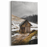 Rustic Log Barn in Winter Wall Art – Cozy Farmhouse Mountain Decor