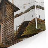 Rustic Log Barn in Winter Wall Art – Cozy Farmhouse Mountain Decor