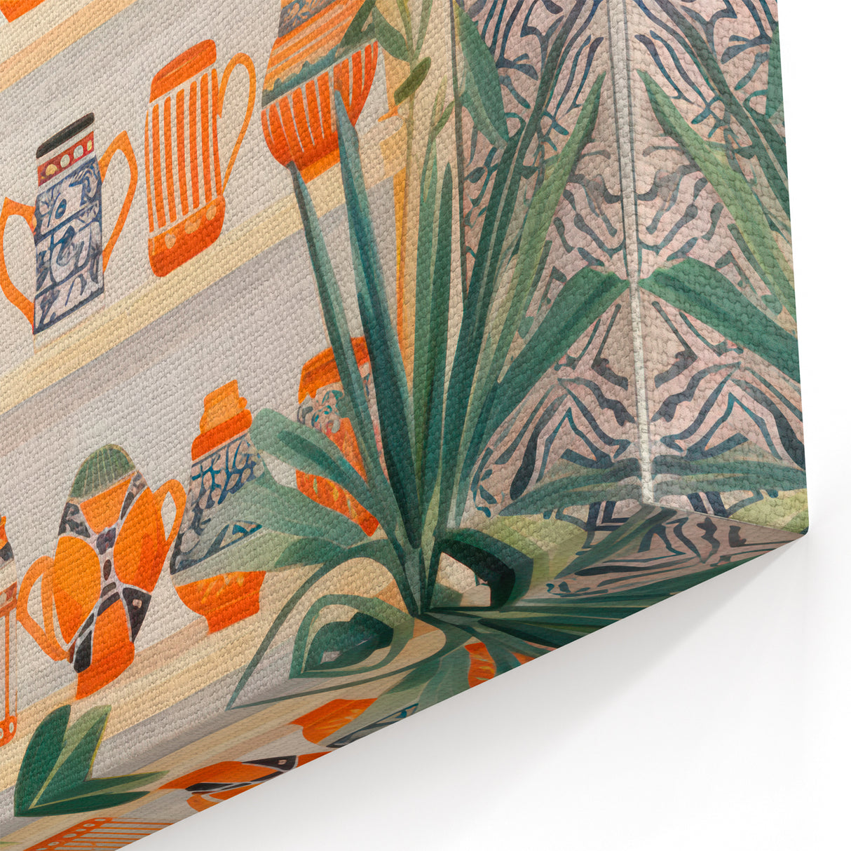 Maximalist Wall Art - Bold Eclectic Decor with Vibrant Orange and Green Pots
