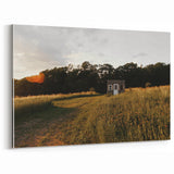 Rustic Landscape Wall Art – Peaceful Farmhouse Cabin in Golden Field