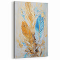 Glam Wall Art | Luxurious Gold and Blue Feather Art | Modern Glam Decor