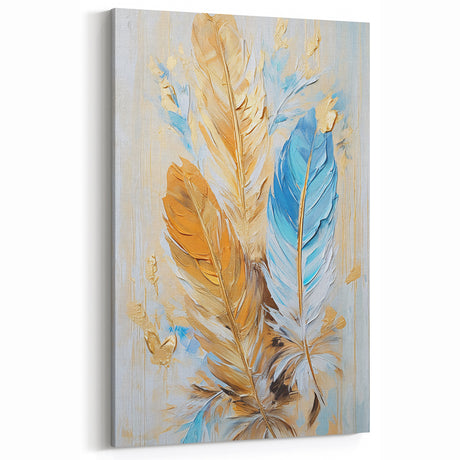 Glam Wall Art | Luxurious Gold and Blue Feather Art | Modern Glam Decor