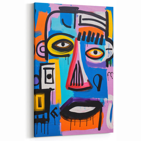 Maximalist Wall Art - Bold Abstract Face in Vibrant Colors and Patterns