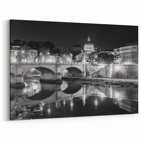 Vatican Artwork - St Peters Basilica Night View Black and White Art