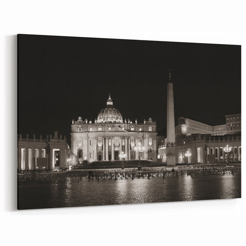Vatican Canvas Art - Nighttime View of St Peters Basilica Landmark