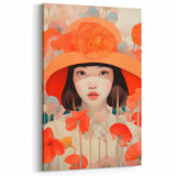 Maximalist Wall Art - Bold Portrait with Vibrant Florals in Orange Tones