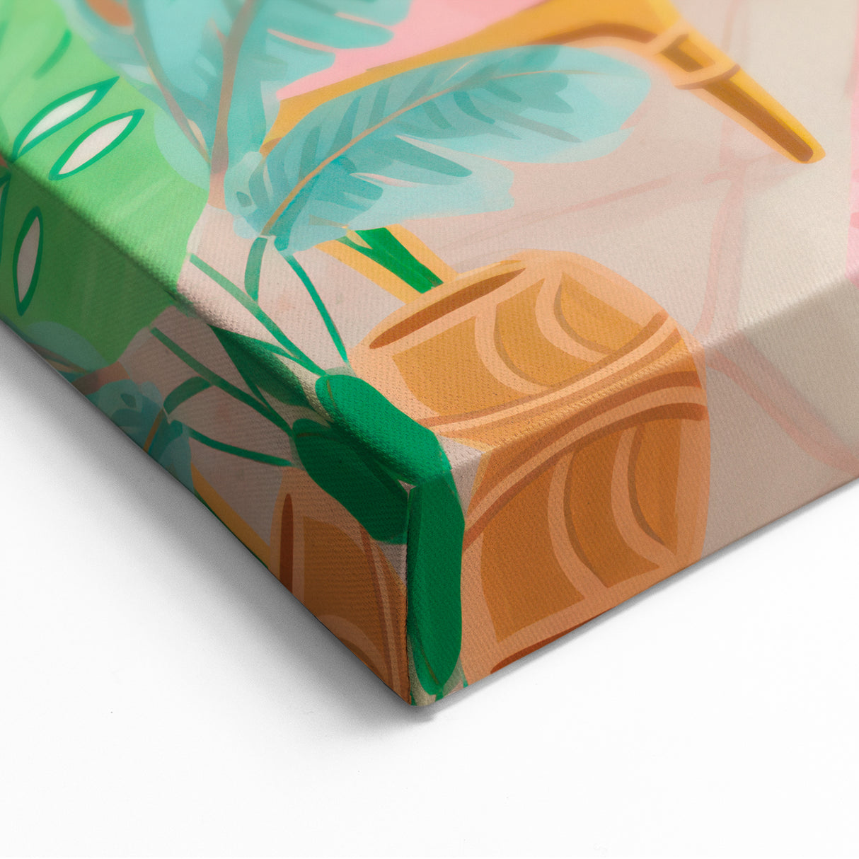 Maximalist Wall Art: Cozy Indoor Scene with Plants and Pink Accents – Eclectic Decor
