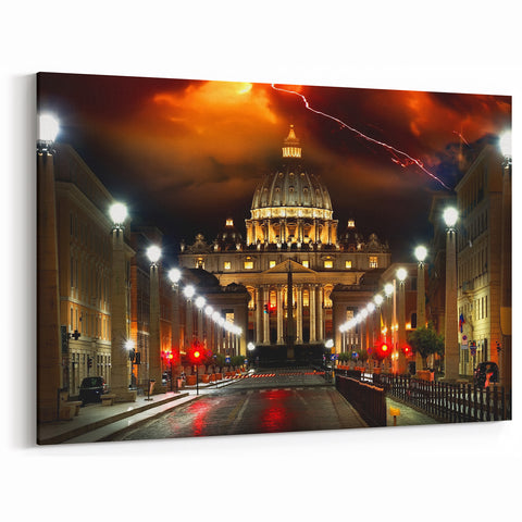 Vatican Artwork - Dramatic Night Scene of St Peters Basilica in Flames