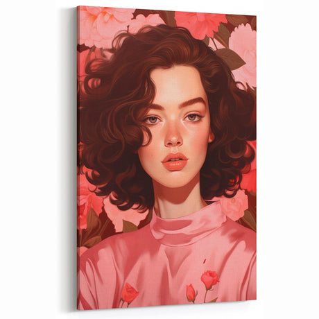Maximalist Wall Art: Bold Portrait of Woman in Pink for Eclectic Decor
