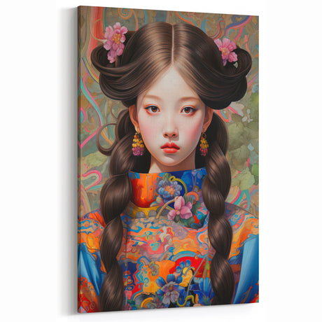 Maximalist Wall Art: Vibrant Portrait of Girl in Bold Colors for Eclectic Decor