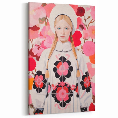 Maximalist Wall Art: Bold Girl in Floral Pattern for Vibrant Decor
