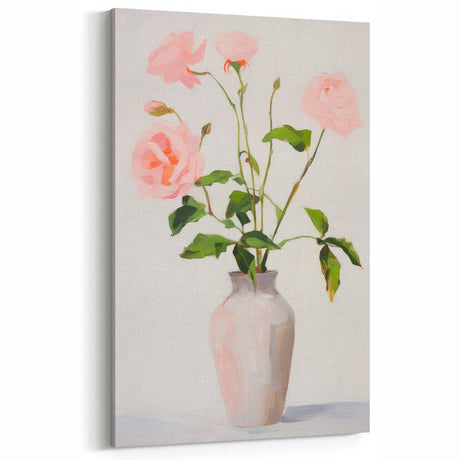 Maximalist Wall Art: Soft Pink Roses in Vase for Elegant Home Decor