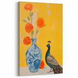 Maximalist Wall Art: Vibrant Peacock and Vase with Flowers for Bold Decor
