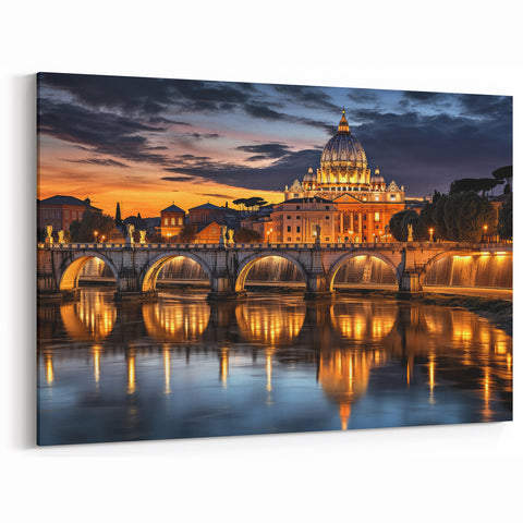 Vatican Canvas Art – Illuminated Night View of St. Peter's Basilica