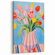 Maximalist Floral Wall Art with Bold Tulip Bouquet in Striped Vase Design