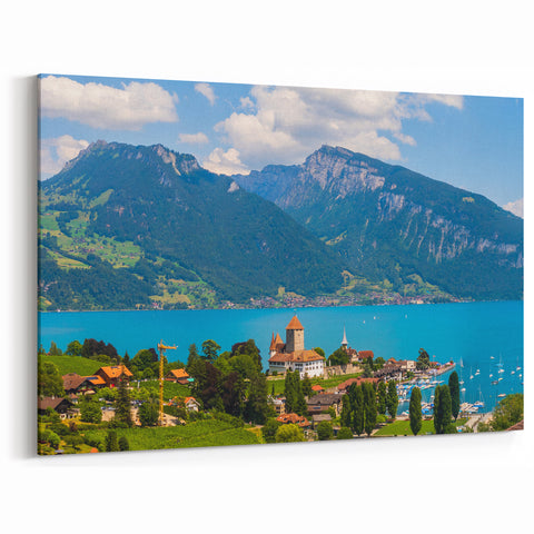 Geneva Landscape Art - Lakeside Town with Mountain View Photography Prints