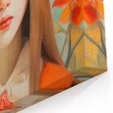 Maximalist Portrait Wall Art with Bold Florals and Vibrant Orange Hat Design