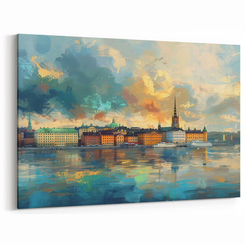 Abstract Stockholm Cityscape Art – Vibrant Skyline Canvas Print
