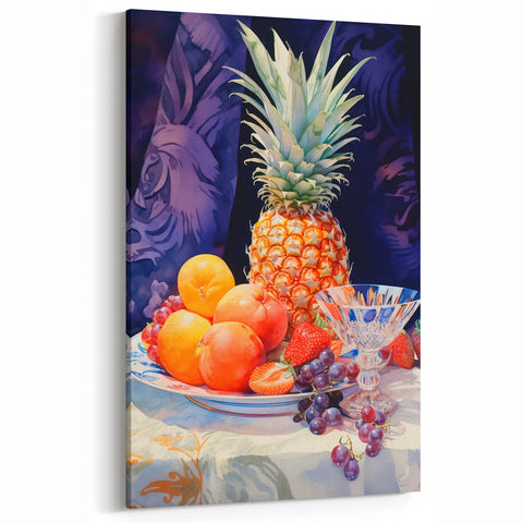 Maximalist Still Life Wall Art with Bold Pineapple and Vibrant Fruit Display